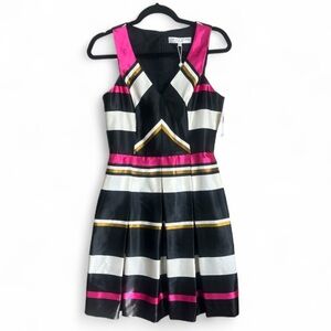 Trina Turk Sleeveless Fit & Flare Knee Length Dress Pink , Black & Gold Size 6